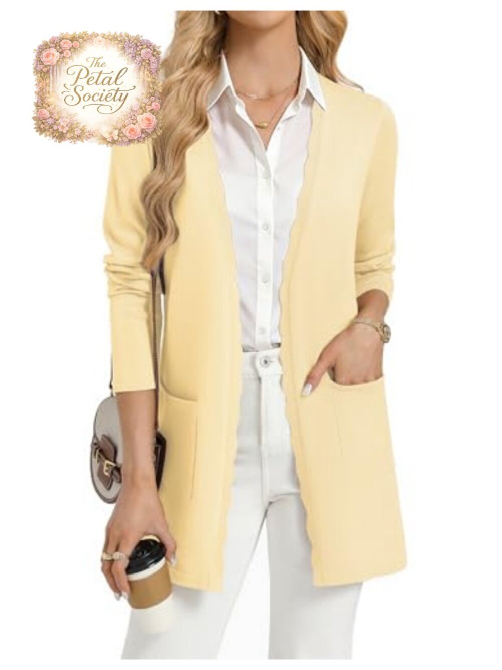 Long Cardigan Sweater Women Business Casual Open Front Scalloped Placket